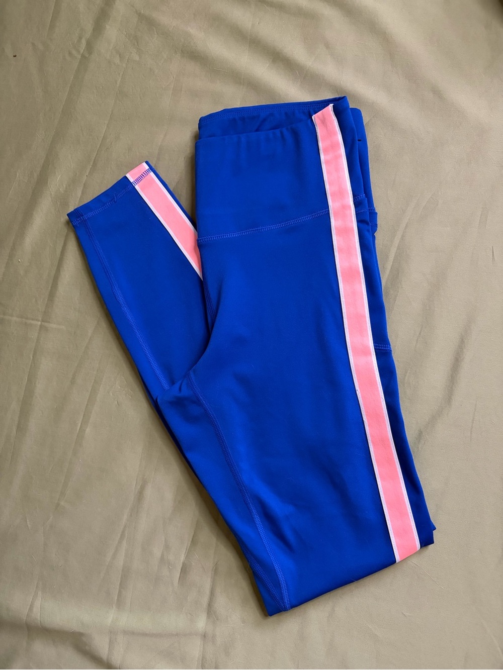 Under Armour Royal Blue Pink Stripe Leggings Women's Large Athletic